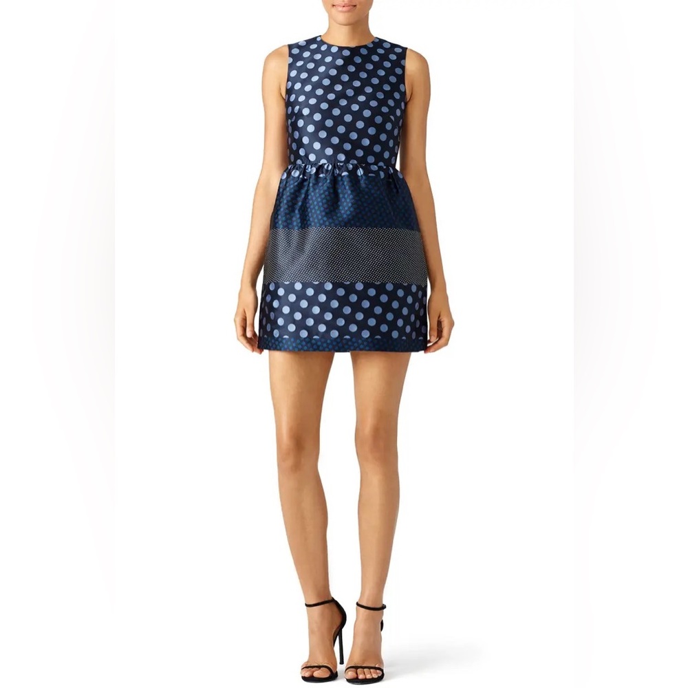 RED Valentino Blue Contrast Polka Dot Dress